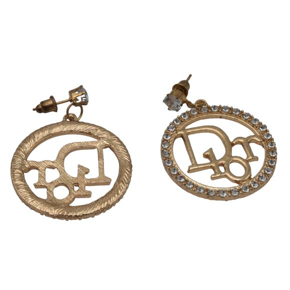 Christian Dior Rhinestone Circle Designer Monogram Earrings - Picture 5 of 7